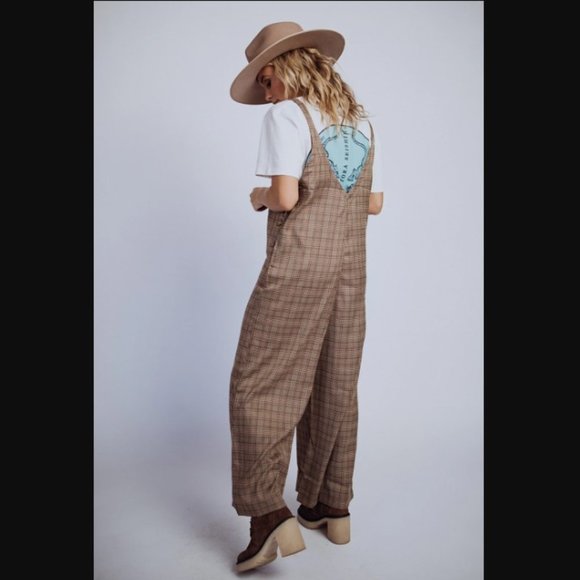 NWT Plaid Calico Wide Leg Brooklyn Jumper Overalls - Picture 4 of 5
